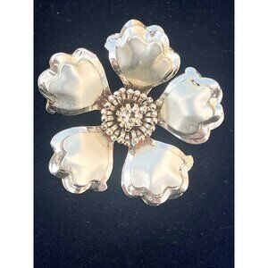 Gold-Tone Flower Brooch Pin With Rhinestone Center Elegant Floral Design